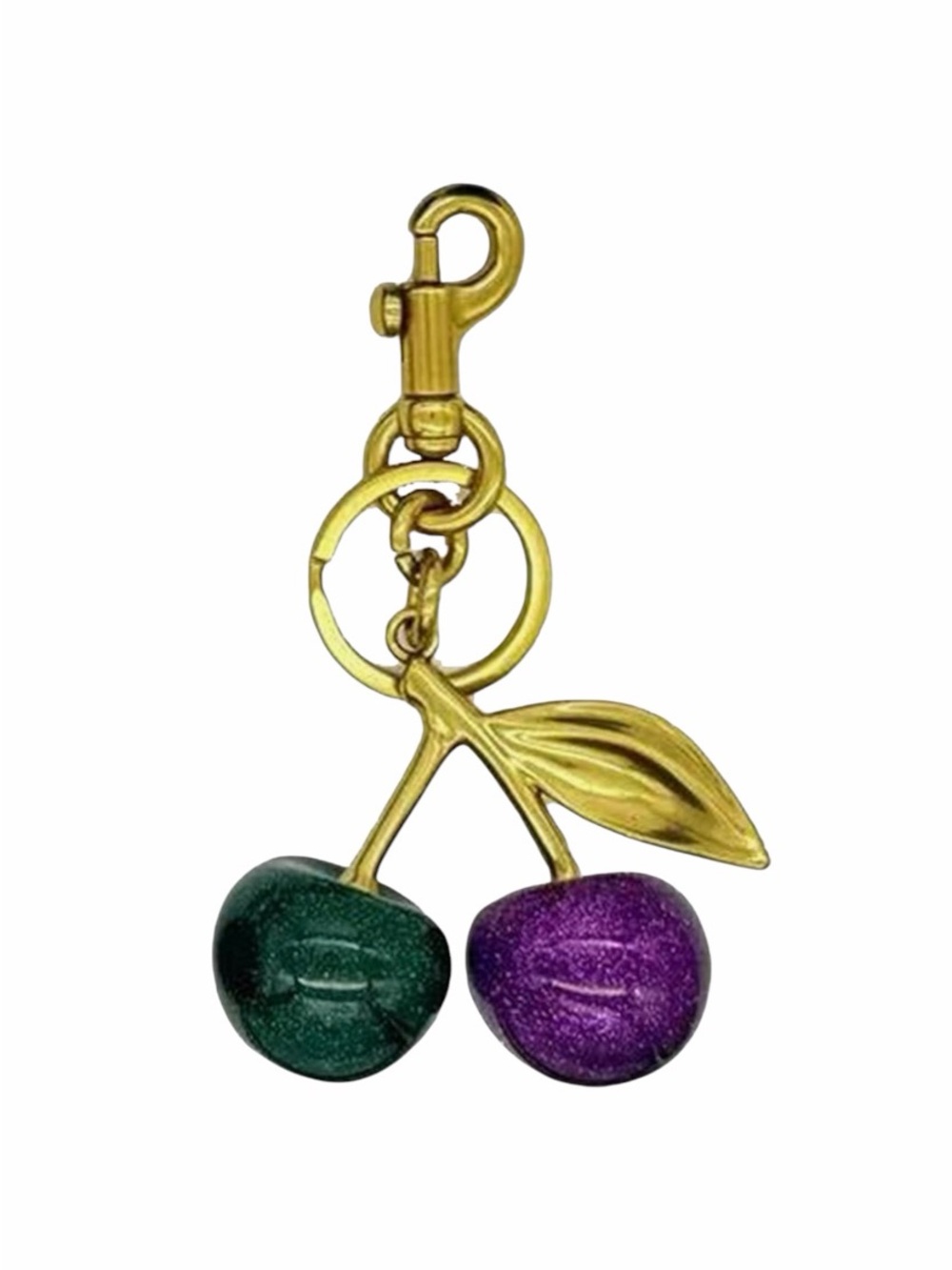 Gold Cherry Keychain/Bag Charm with Green and Purple Cherries NWT